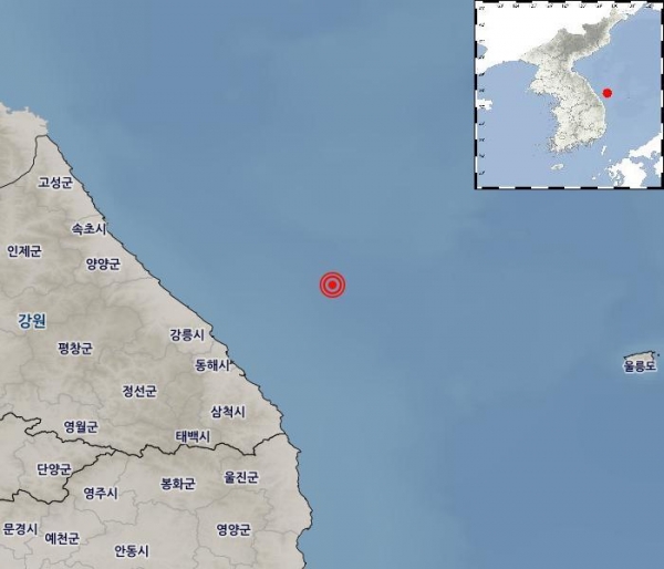 19일 오전 11시 16분께 강원도 동해시 북동쪽 56km 해역에서 규모 4.2의 지진이 발생했다. 2019.04.19. (사진=기상청 홈페이지)